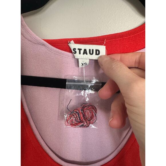 NWOT STAUD Hermosa Colorblocked Maxi-Dress in Cayenne Navy Carnation SZ XS - Picture 4 of 7